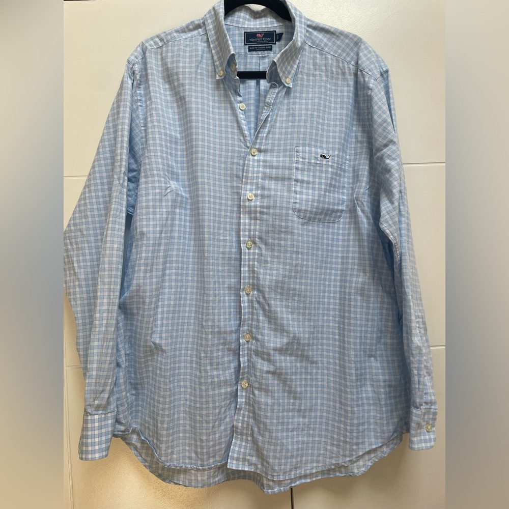Vineyard Vines check Slim Fit Tucker Shirt Sz XL Men’s Blue White button down